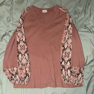 143 Strong by Line Up Pink Sweater with Snake Print Sleeves